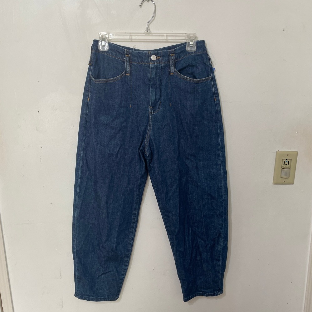 Pilcro Anthropologie High Rise Barrel Jeans Dark Wash Blue Denim Size 27